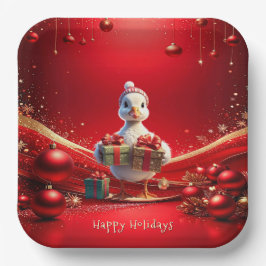 Cute Duck Christmas Holiday Paper Plate Pappteller