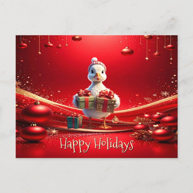 Cute Duck Christmas Holiday Postcard Postkarte (Vorderseite)
