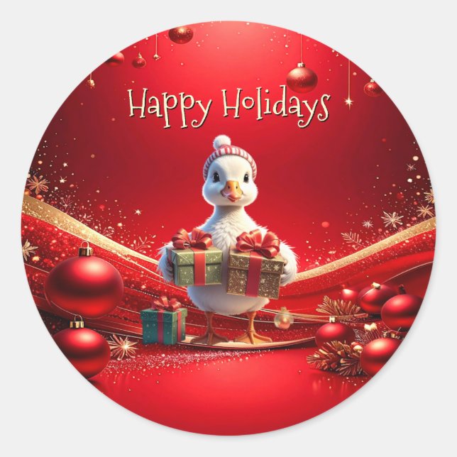 Cute Duck Christmas Holiday Sticker (Vorderseite)