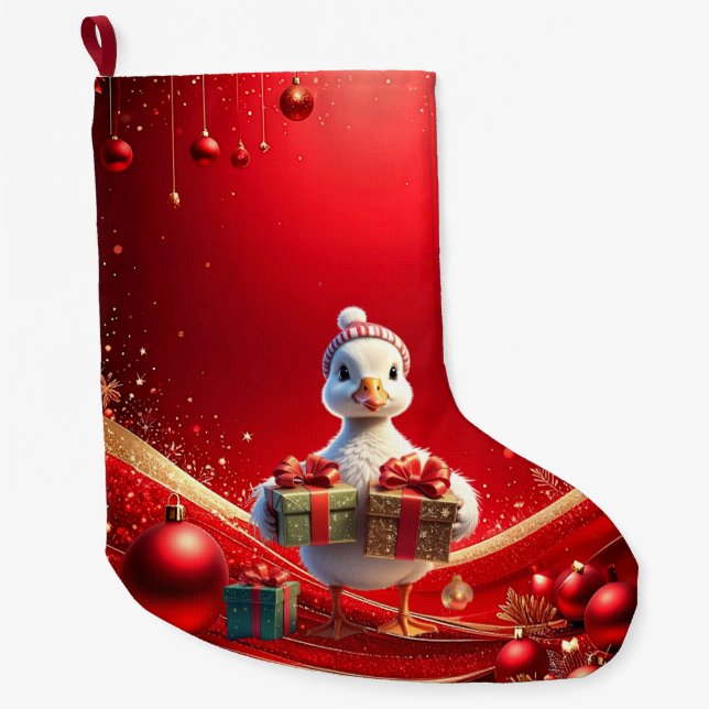 Cute Duck Christmas Holiday Stocking Großer Weihnachtsstrumpf (Vorderseite)
