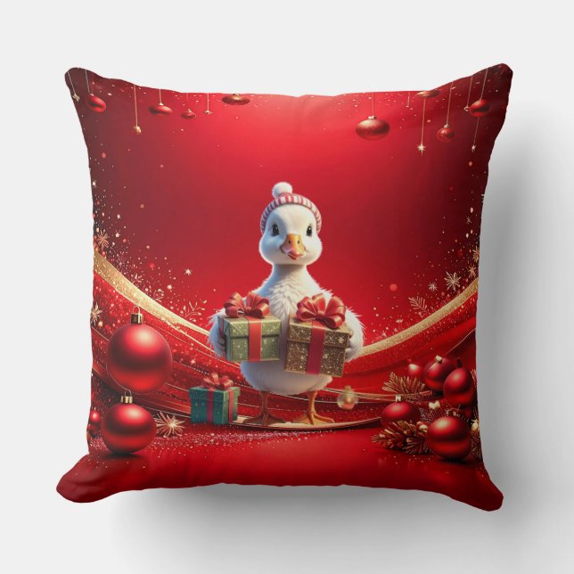 Cute Duck Christmas Holiday Throw Pillow Kissen (Vorderseite)