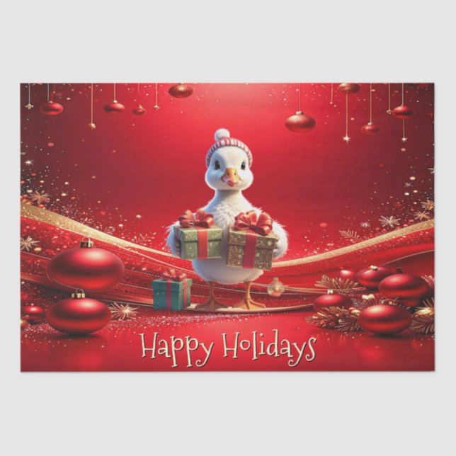 Cute Duck Christmas Holiday Tissue Paper Seidenpapier (Vorderseite)