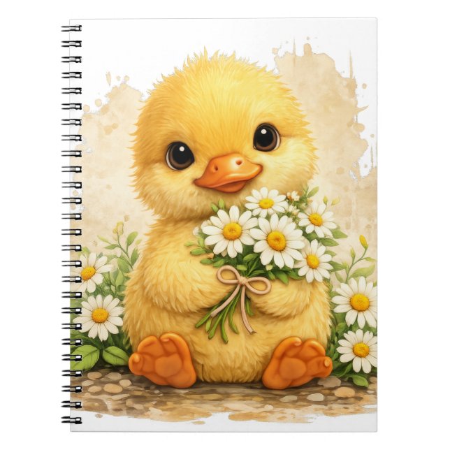 Cute Duck Daisy Kawaii Notebook Design Notizblock (Vorderseite)