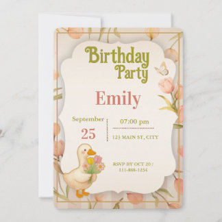 Cute Duck Floral Watercolor Birthday Party Invitat Einladung