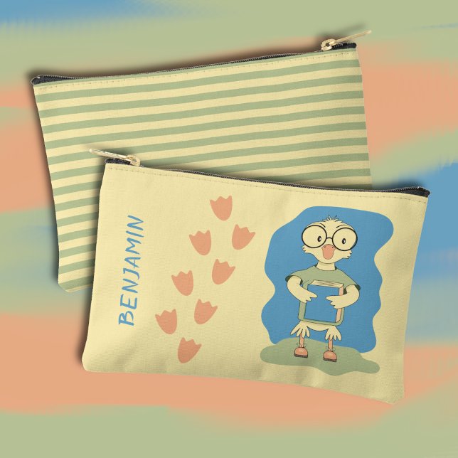 Cute Duck Nerd with Book Kid Yellow Pencil Pouch  Zubehörtasche (Cute nerdy duck with book kid yellow pencil pouch with name .)