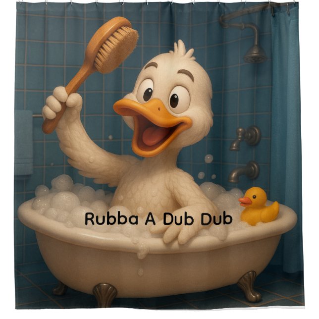 Cute Duck Shower Curtain – Editable Text, 71"x71" Duschvorhang (Vorderseite)