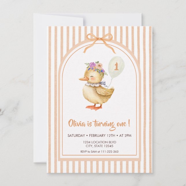 Cute Duckling Birthday Party Invitation Einladung (Vorderseite)