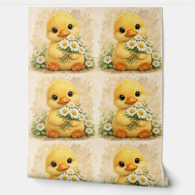 Cute Duckling Daisy Pattern Wallpaper Tapete (Abrollen)