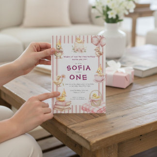 Cute Duckling First Birthday Invitation Einladung