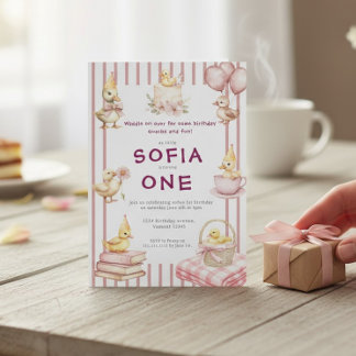 Cute Duckling First Birthday Invitation Einladung