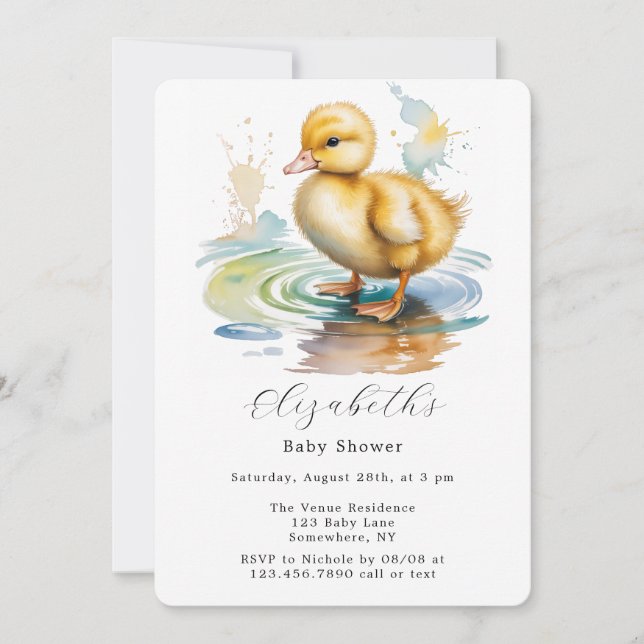 Cute Duckling Gender Neutral Baby Shower Einladung (Vorderseite)