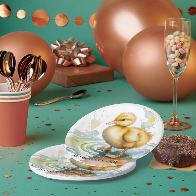 Cute Duckling Gender Neutral Baby Shower Pappteller (Multi)