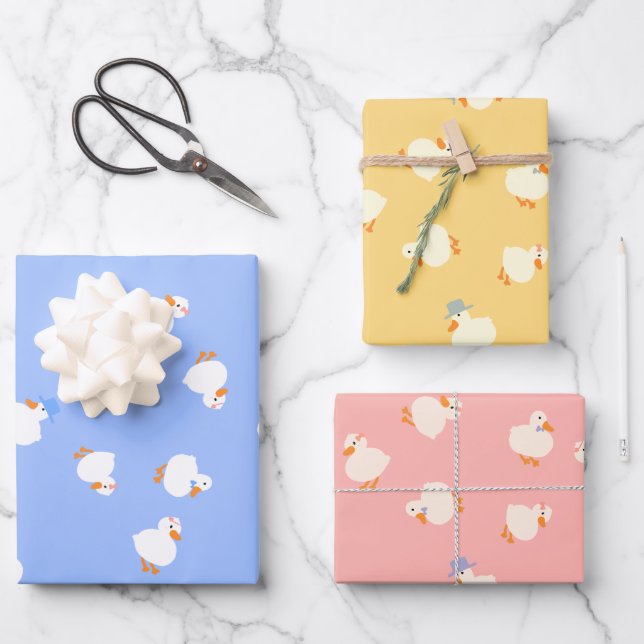 Cute Ducks Set Of 3 Baby Shower Geschenkpapier Set (Vorderseite)