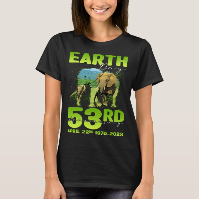 Cute Earth Day 53rd Anniversary Silhouette Of Elep T-Shirt (Vorderseite)