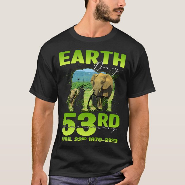 Cute Earth Day 53rd Anniversary Silhouette Of Elep T-Shirt (Vorderseite)