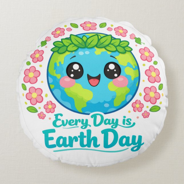 Cute Earth Day Throw Pillow Rundes Kissen (Vorderseite)