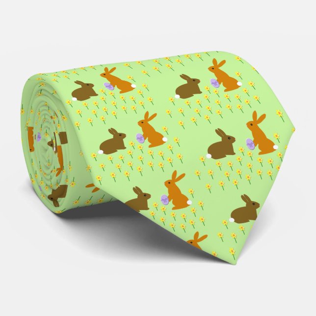 Cute Easter Bunnies and Daffodils Neck Tie Krawatte (Gerollt)