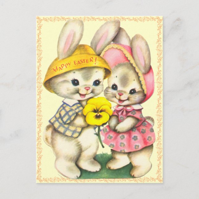 Cute Easter Bunnies Kids Postcard Feiertagspostkarte (Vorderseite)