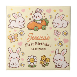 Cute Easter Bunnies Whimsical 1st Birthday Fliese