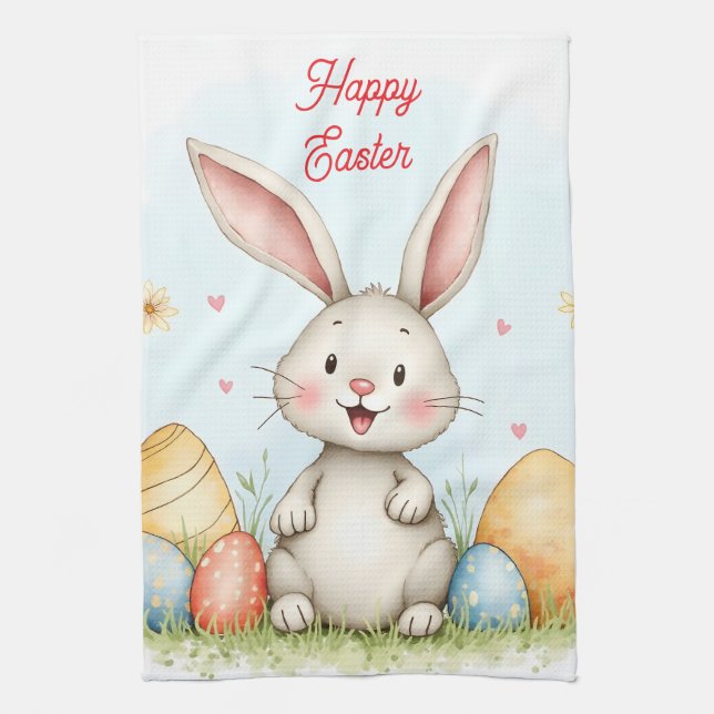 Cute Easter Bunny And Eggs Trendy Collection Geschirrtuch (Vertikal)