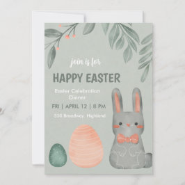 Cute Easter Bunny Celebration Dinner Invitation Einladung