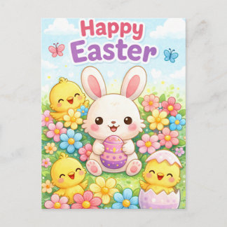 Cute Easter Bunny & Chicks | Happy Easter Feiertagspostkarte