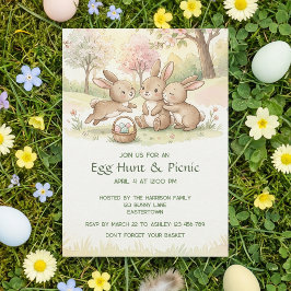 Cute Easter Bunny Egg Hunt & Picnic Party Einladung