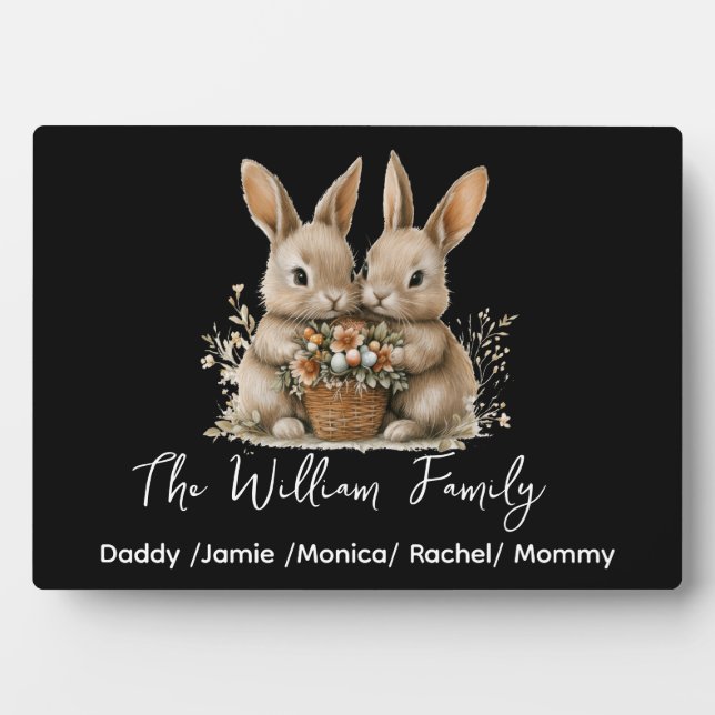 Cute Easter Bunny Family Plaque – Personalized  Fotoplatte (Vorderseite)