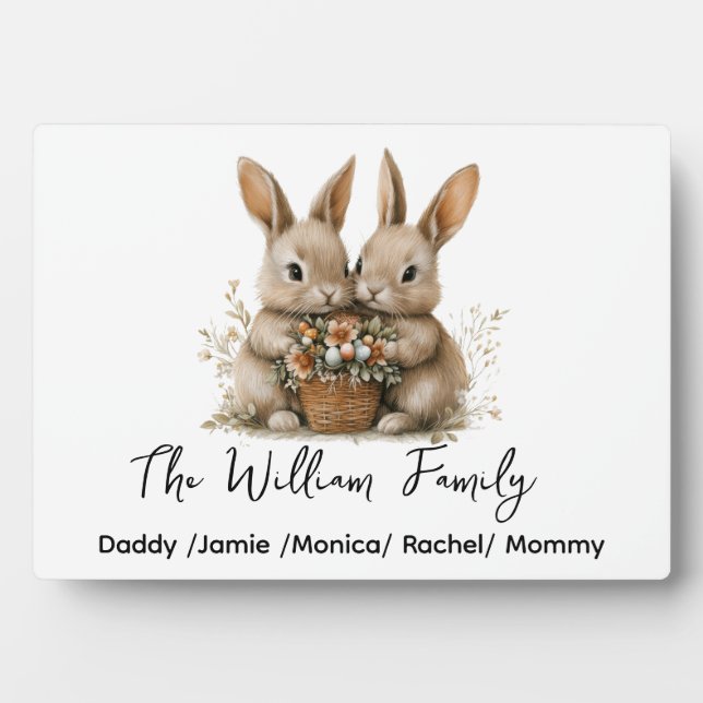 Cute Easter Bunny Family Plaque – Personalized  Fotoplatte (Vorderseite)