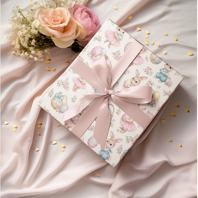 Cute Easter Bunny Floral Pattern - Pastel Spring Geschenkpapier (Von Creator hochgeladen)