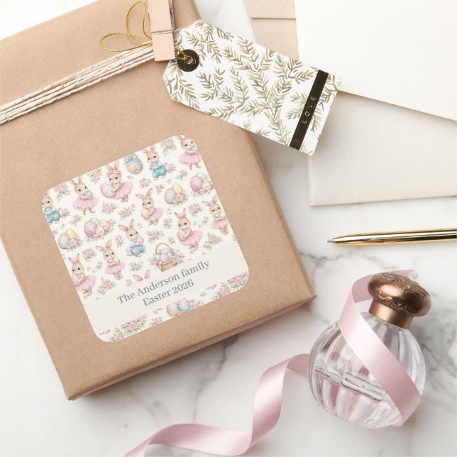 Cute Easter Bunny Floral Pattern - Pastel Spring  Quadratischer Aufkleber (Schenken)