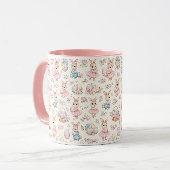 Cute Easter Bunny Floral Pattern - Pastel Spring Tasse (Vorderseite Links)