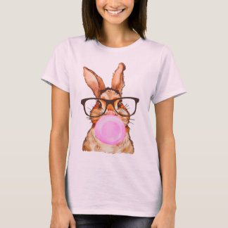 Cute Easter Bunny Graphic Print Pale Pink T-Shirt