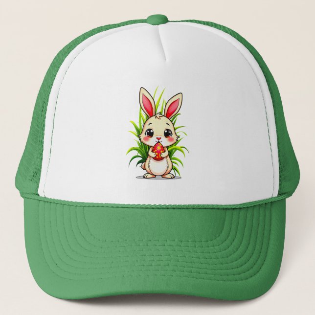 Cute Easter Bunny Holding Egg - boné Truckerkappe (Vorderseite)