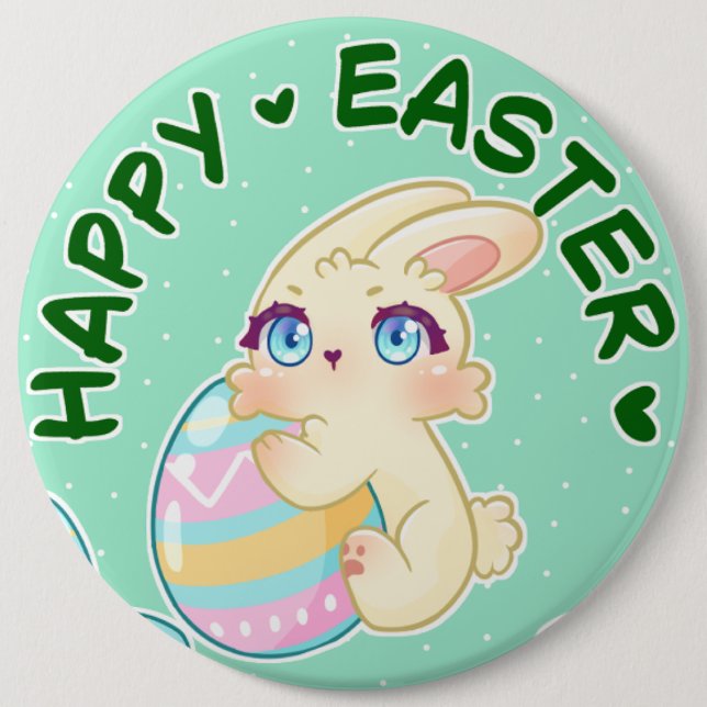 Cute Easter Bunny Hugging Egg Button (Vorderseite)