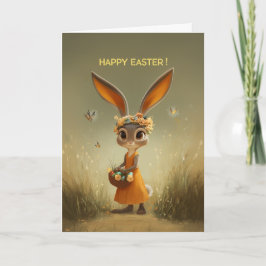 Cute Easter Bunny in Orange Dress w/ Basket Karte