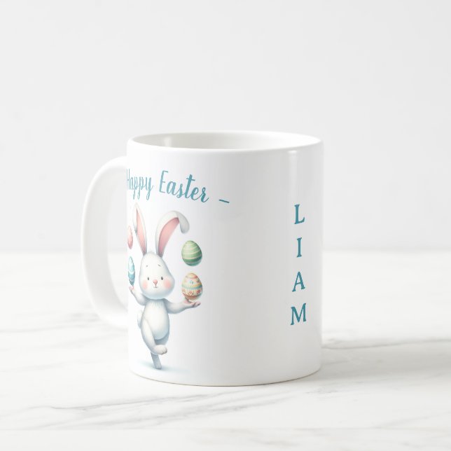 Cute Easter Bunny Juggling Eggs Personalized Kids  Kaffeetasse (Vorderseite Links)