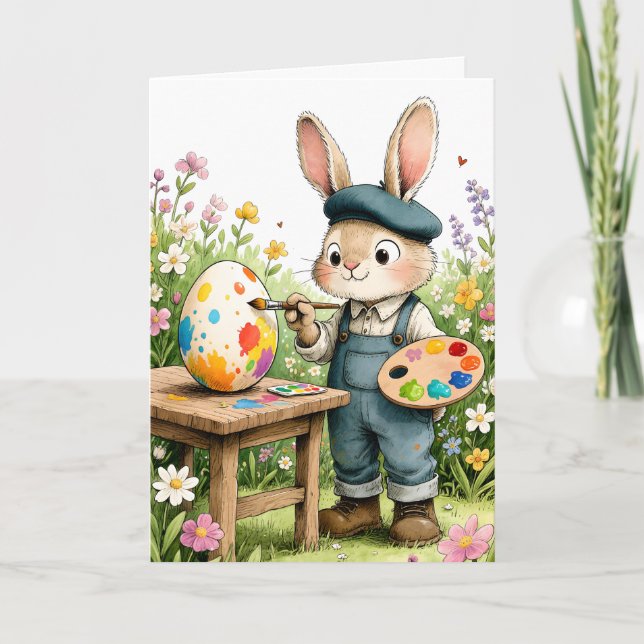Cute Easter Bunny Painting Egg Whimsical Easter Karte (Vorderseite)