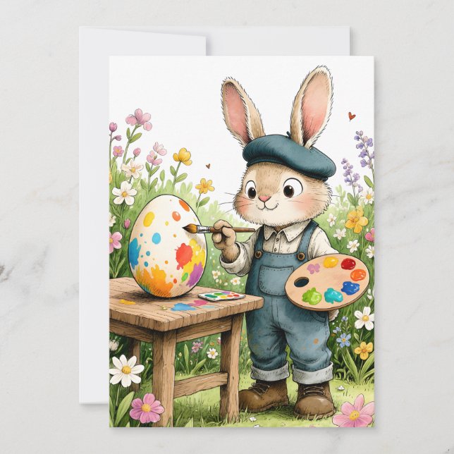 Cute Easter Bunny Painting Egg Whimsical Flat Karte (Vorderseite)