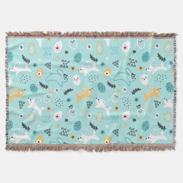 Cute Easter Bunny Pattern Kawaii Rabbits Eggs  Decke (Vorderseite)