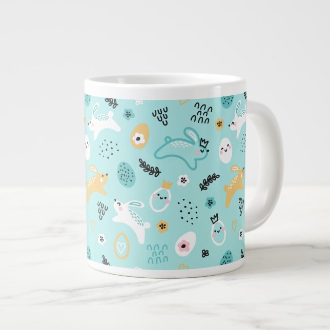 Cute Easter Bunny Pattern Kawaii Rabbits Eggs  Jumbo-Tasse (Vorderseite Rechts)