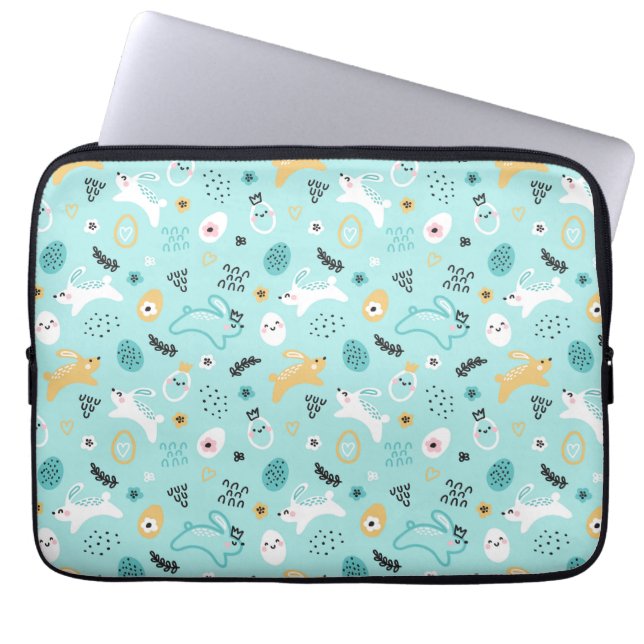 Cute Easter Bunny Pattern Kawaii Rabbits Eggs  Laptopschutzhülle (Vorderseite)