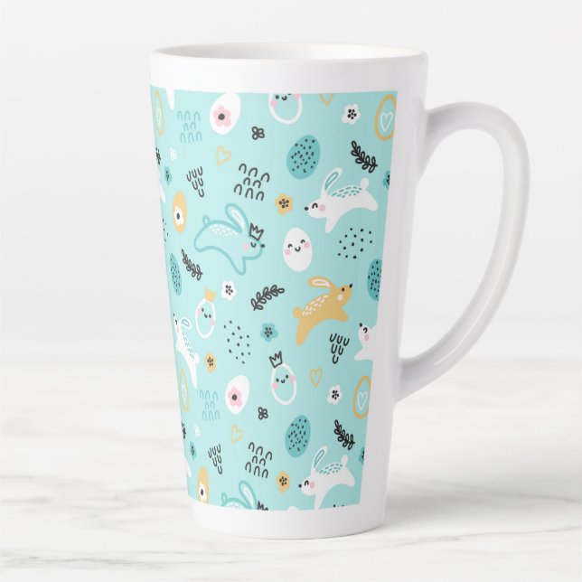 Cute Easter Bunny Pattern Kawaii Rabbits Eggs  Milchtasse (Rechts)