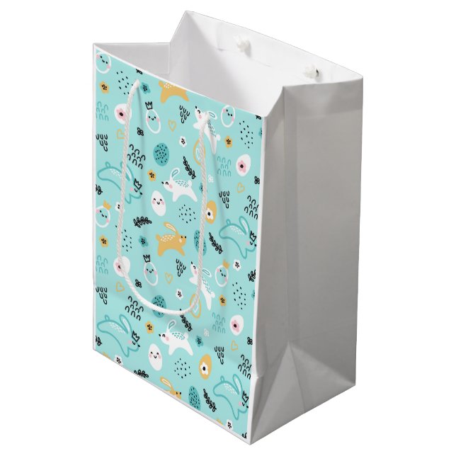 Cute Easter Bunny Pattern Kawaii Rabbits Eggs  Mittlere Geschenktüte (Vorderseite Schrägansicht)