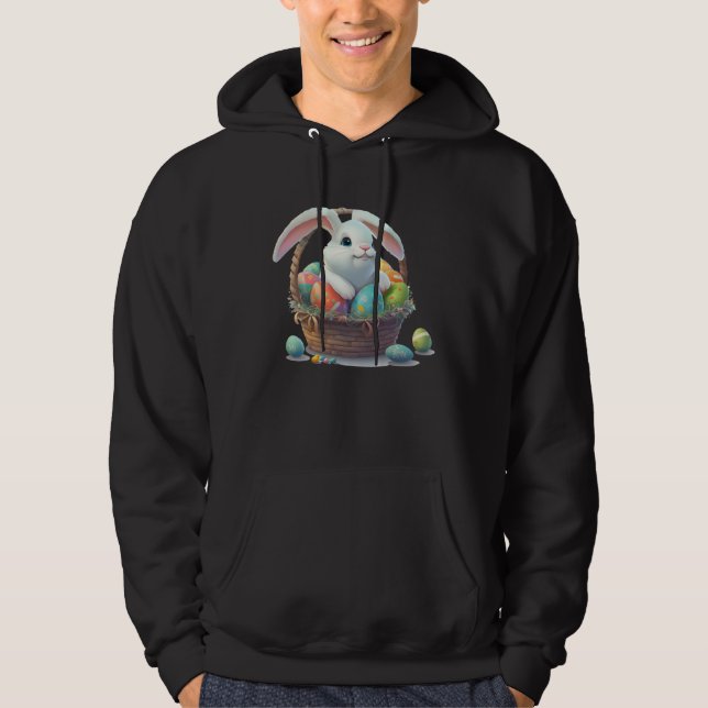 Cute Easter Bunny Rabbit in a Basket full of Eggs Hoodie (Vorderseite)