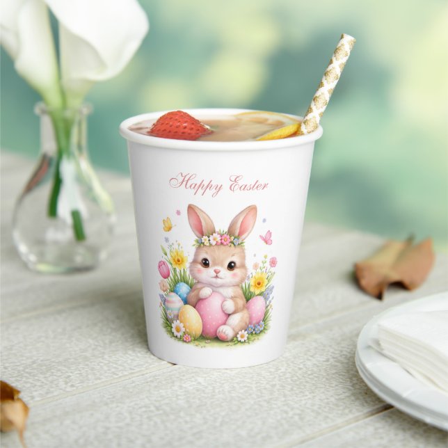 Cute Easter Bunny Rabbit Pink Blush Peony Pappbecher (In Situ)