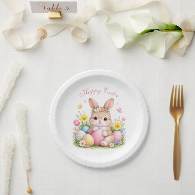 Cute Easter Bunny Rabbit Pink Blush Peony Pappteller (Hochzeit)