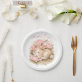 Cute Easter Bunny Rabbit Pink Blush Peony Pappteller