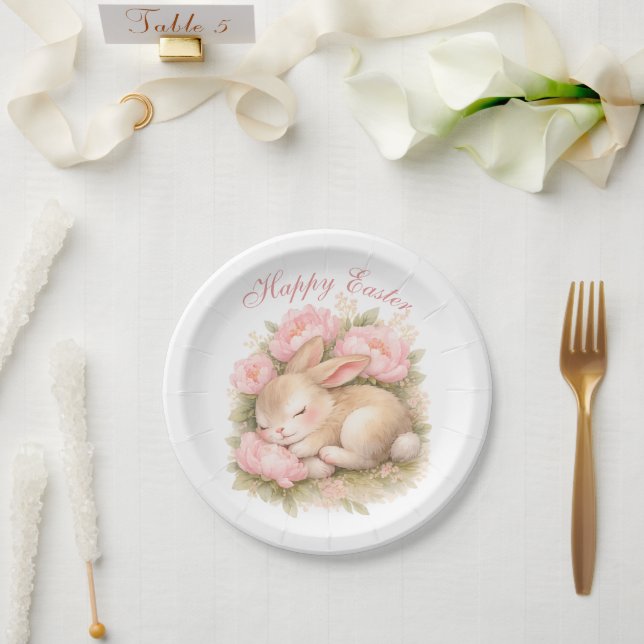 Cute Easter Bunny Rabbit Pink Blush Peony Pappteller (Hochzeit)