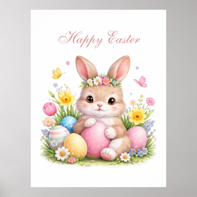 Cute Easter Bunny Rabbit Pink Blush Peony Poster (Vorne)